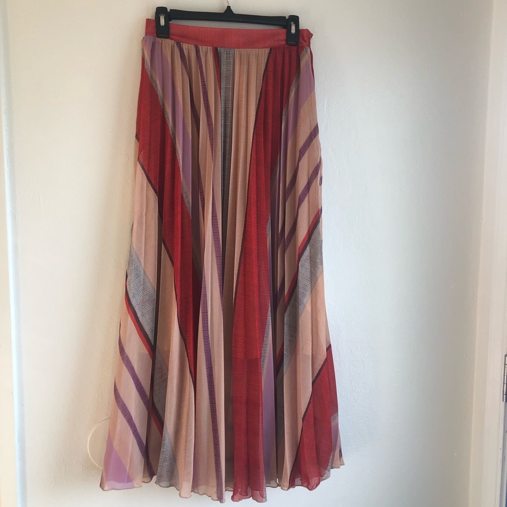 H&M Full length striped multicolor pleat skirt 8 NWT
